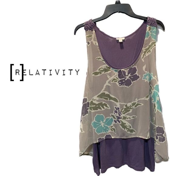 NWT relativity lavender tank top with sheer overlay size L - Picture 1 of 12